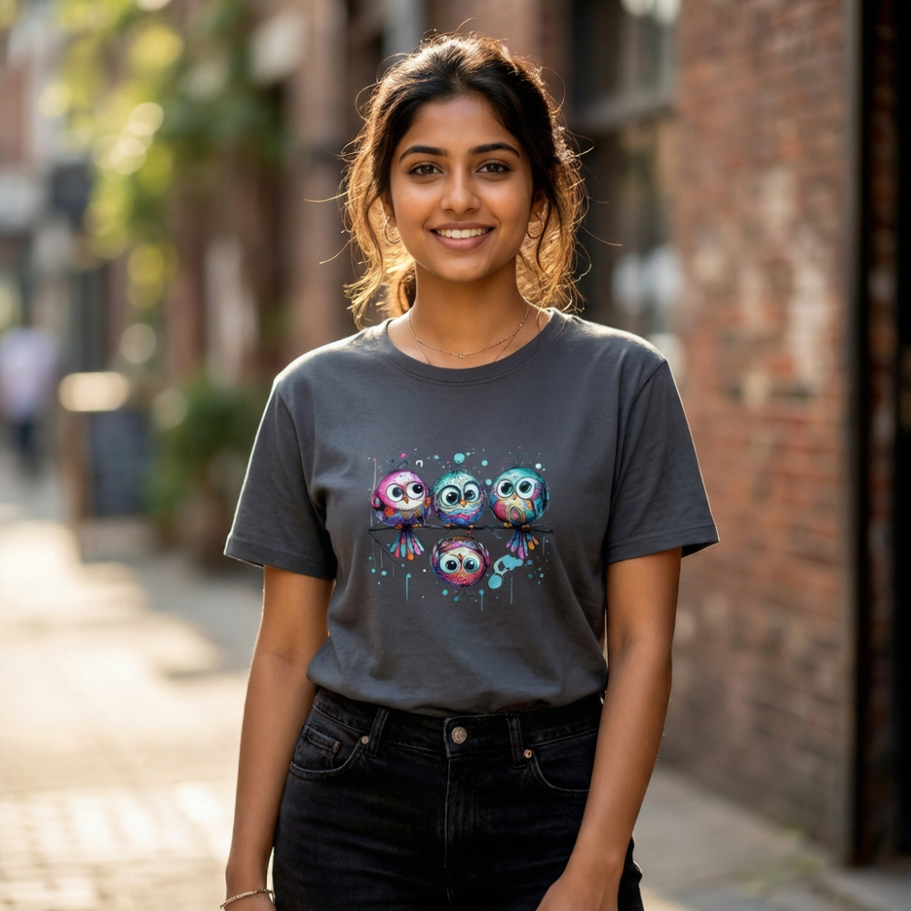 Splash Birds Printed Crew Neck T-shirt